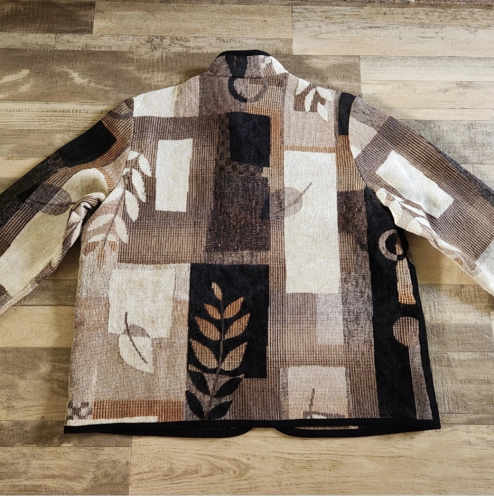 Vtg Boho Tapestry Jacket Women's L Fall Foliage Earth Tone Leaf Art Wear Zip Up - Picture 16 of 16
